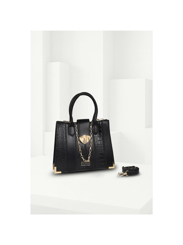 Van Heusen Women Black Textured Casual Handbag with Detachable Strap-picture-13