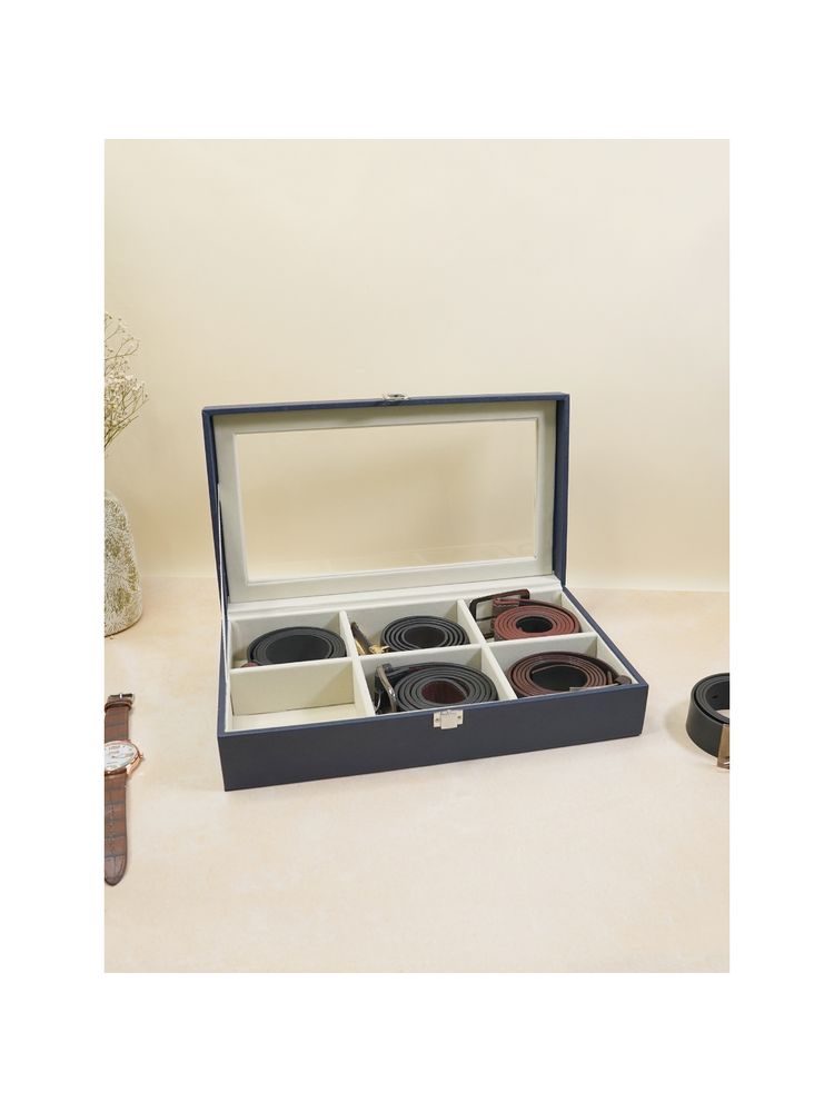 The Big Trove 6 Slot Blue Leatherette Belt Organizer Box For Wardrobe Closet-picture-11