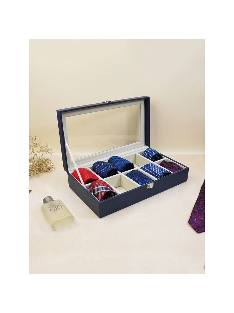 The Big Trove 10 Slot Blue Leatherette Tie Organizer Box For Wardrobe Closet-picture-15