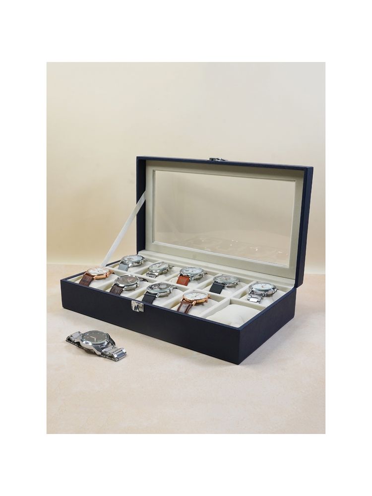 The Big Trove 10 Slot Blue Leatherette Watch Organizer Box For Wardrobe Closet-picture-24