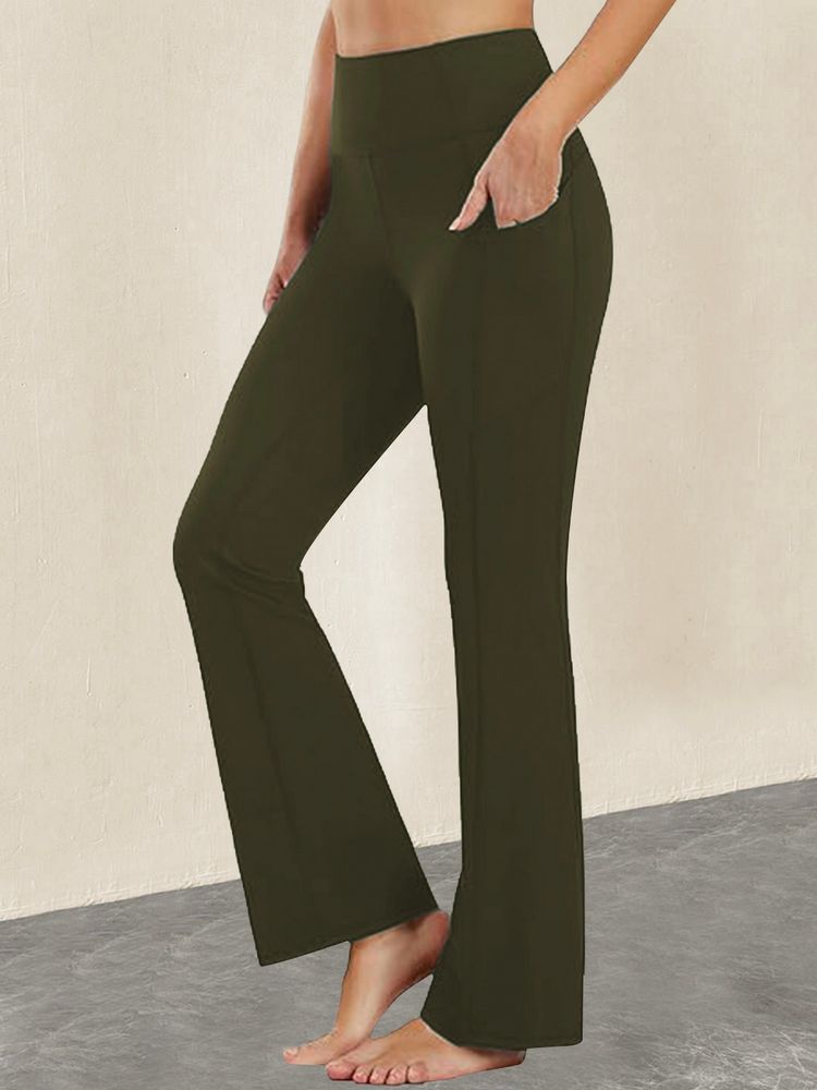 CHKOKKO Women Olive Polyester Solid Flared Pant-picture-32
