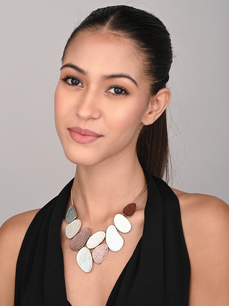 REENISAA Brown and Silver Statement Pebble Necklace-image-30