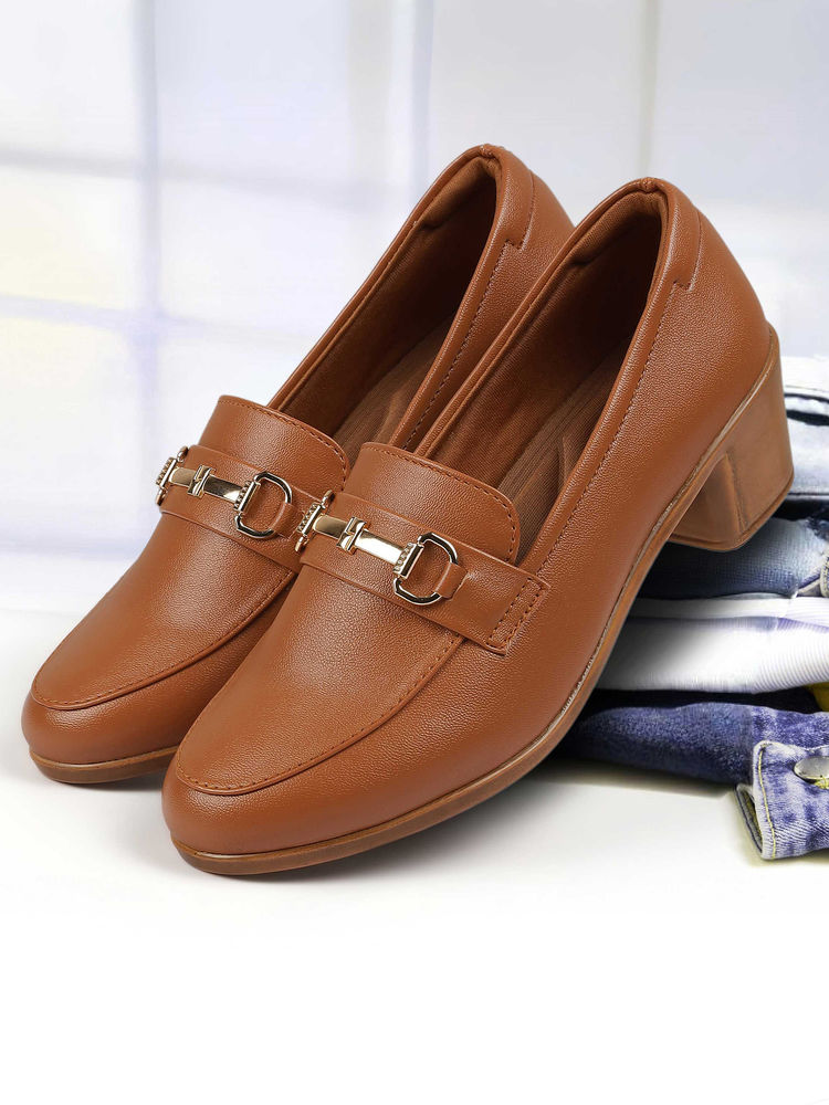 Mochi Women Tan Slip On Formal Loafers-picture-12