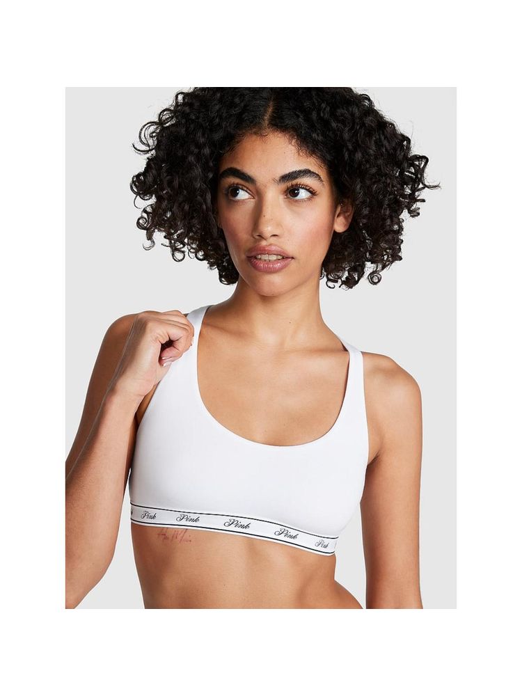 victoria's secret intimates Victoria's Secret PINK Cotton Logo Racerback White Bralette-picture-39