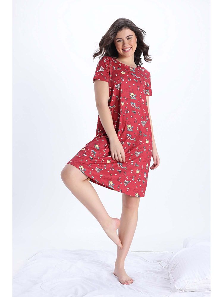 Zivame Knit Poly Mid Length Nightdress - Salsa-picture-16