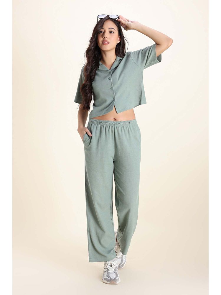 Zivame Knit Cotton Pyjama and Shirt - Iceberg Green-image-40