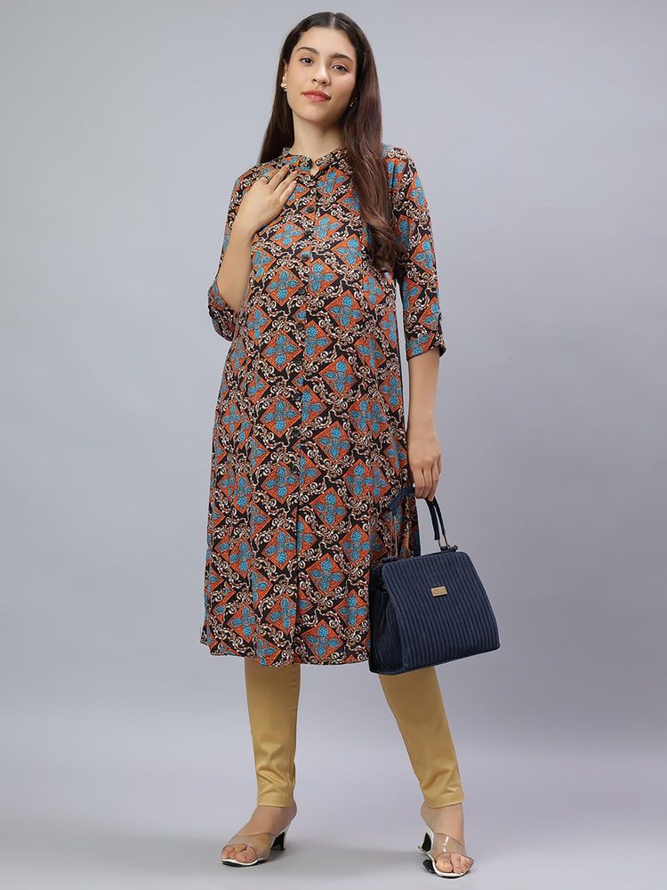 Mamma's Maternity Black Rayon A-Line Printed Maternity Kurti-picture-20