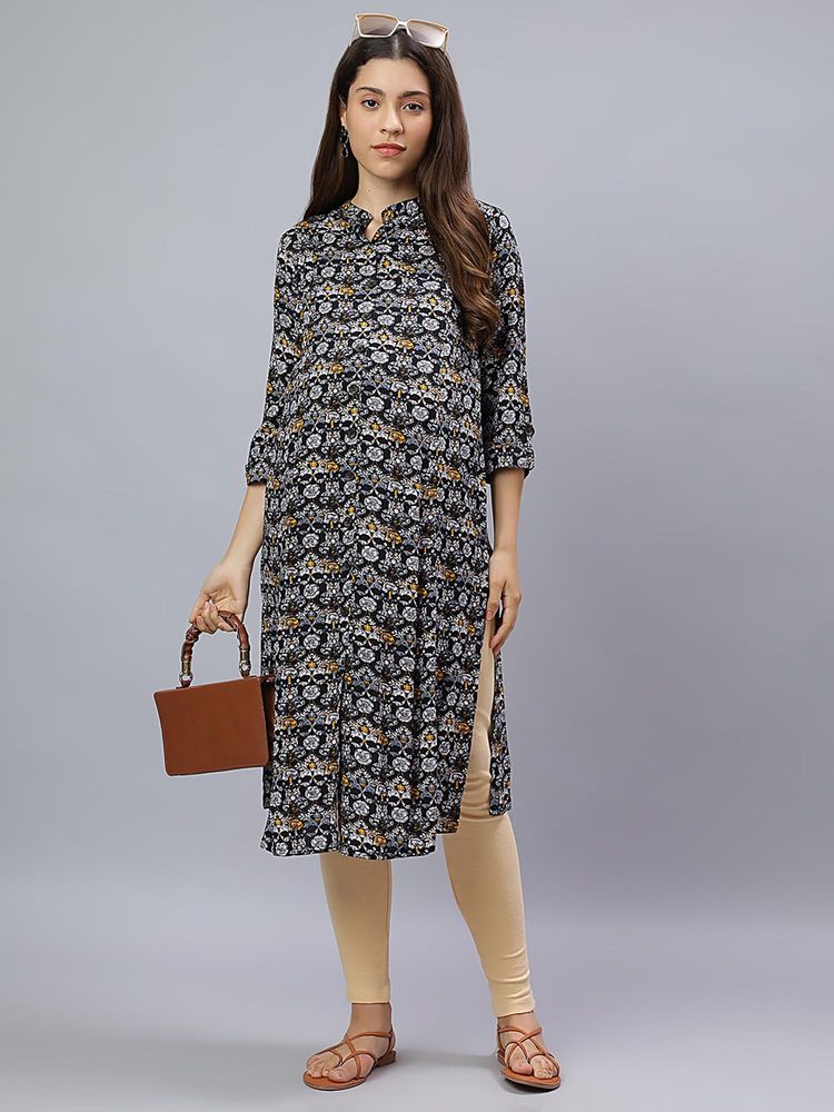 Mamma's Maternity Black Rayon A-Line Printed Maternity Kurti-picture-23