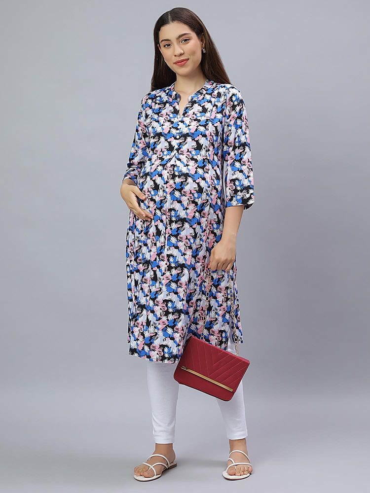 Mamma's Maternity Multi-Color Rayon A-Line Printed Maternity Kurti-picture-35