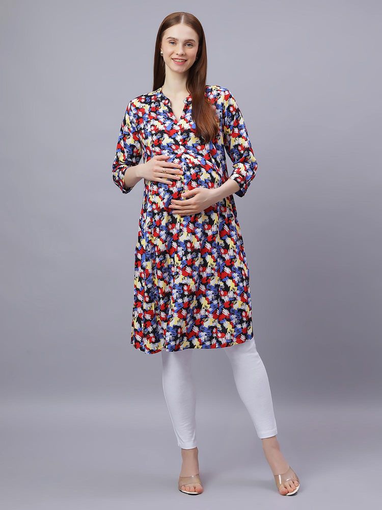 Mamma's Maternity Multi-Color Rayon A-Line Printed Maternity Kurti-picture-36