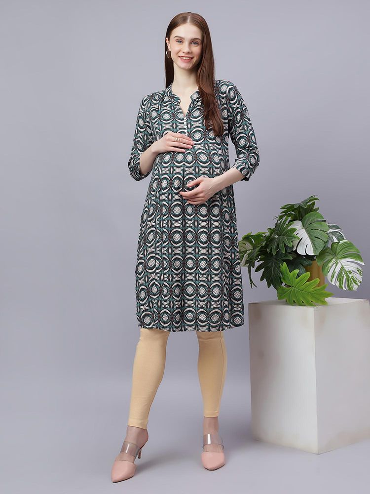 Mamma's Maternity Green Rayon A-Line Printed Maternity Kurti-picture-38