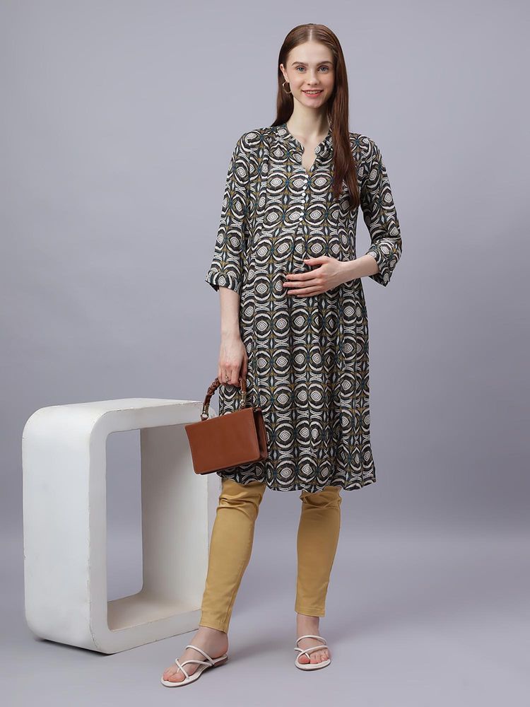 Mamma's Maternity Yellow Rayon A-Line Printed Maternity Kurti-picture-16
