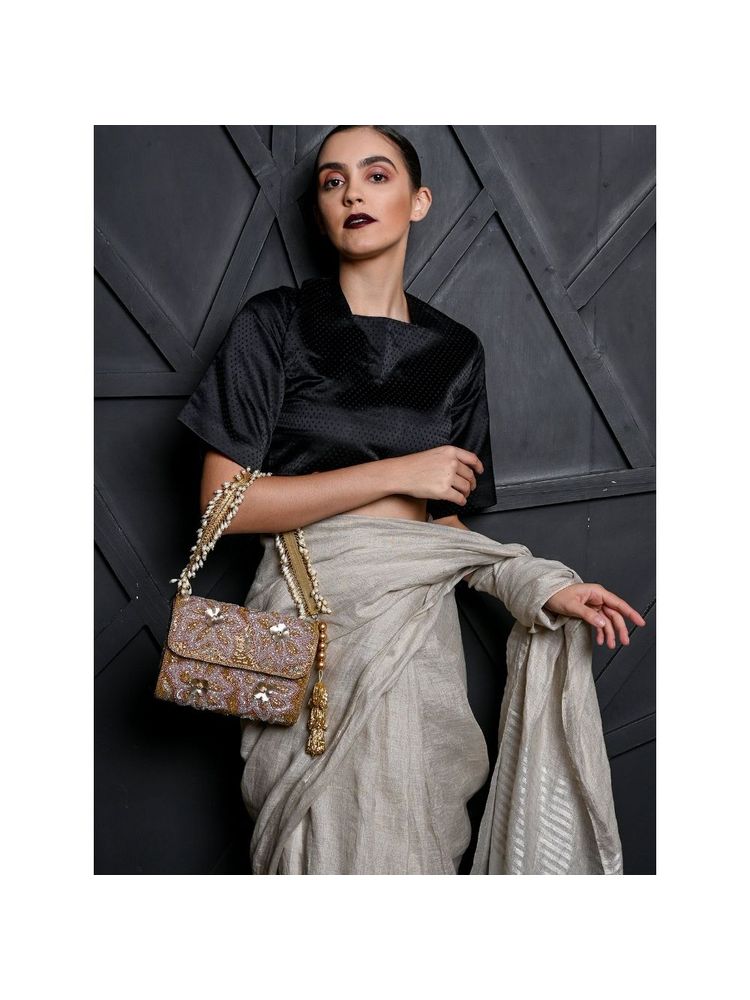 Odette Rectangular Golden And Translucent White Clutch