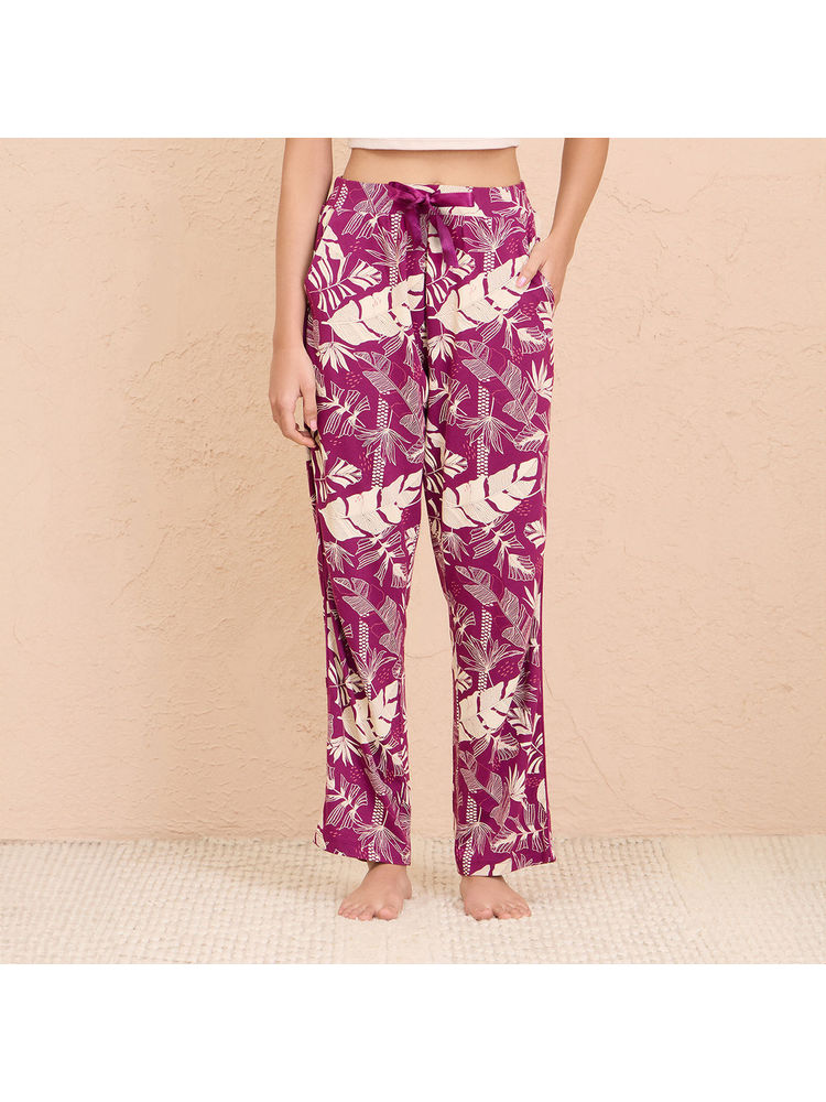 Nykd By Nykaa Buttery Soft Modal Cotton Pyjama With Clean Elasticated Waist & Pockets Nys911 Wine Banana Leaf-image-6