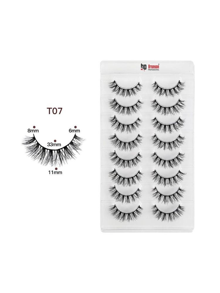 Bronson Professional Eyelash set 3D false long and natural eye makeup 8 pairs No. T07