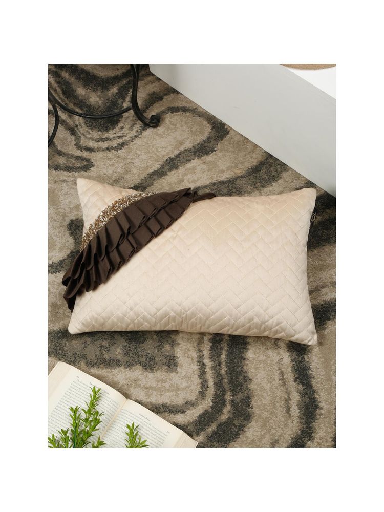 HOSTA HOMES Multi Layer Quilted Frill Pattern Rectangular Cushion Cover (12x18 inches)-picture-35