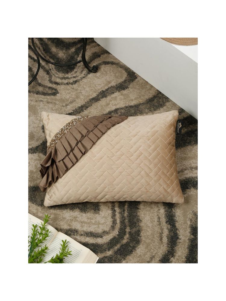 HOSTA HOMES Multi Layer Quilted Frill Pattern Rectangular Cushion Cover (12x18 inches)-picture-40