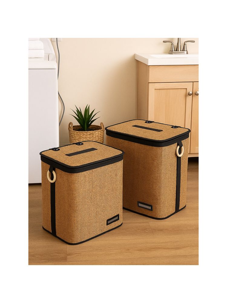 OBSESSIONS Brown & Black Foldable Laundry Storage Basket (Pack Of 2)-image-14