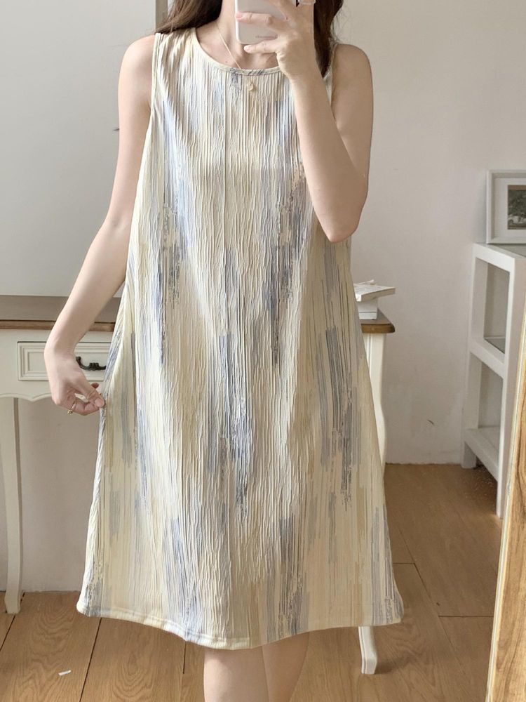 CrossKulture Sleeveless Nightdress For Women Beige-image-19