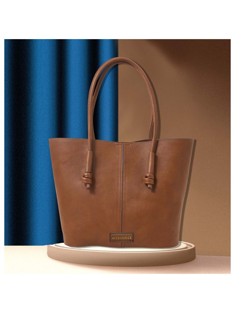 Accessorize London Women Faux Leather Tan Knot Detail Shoulder Bag-image-25