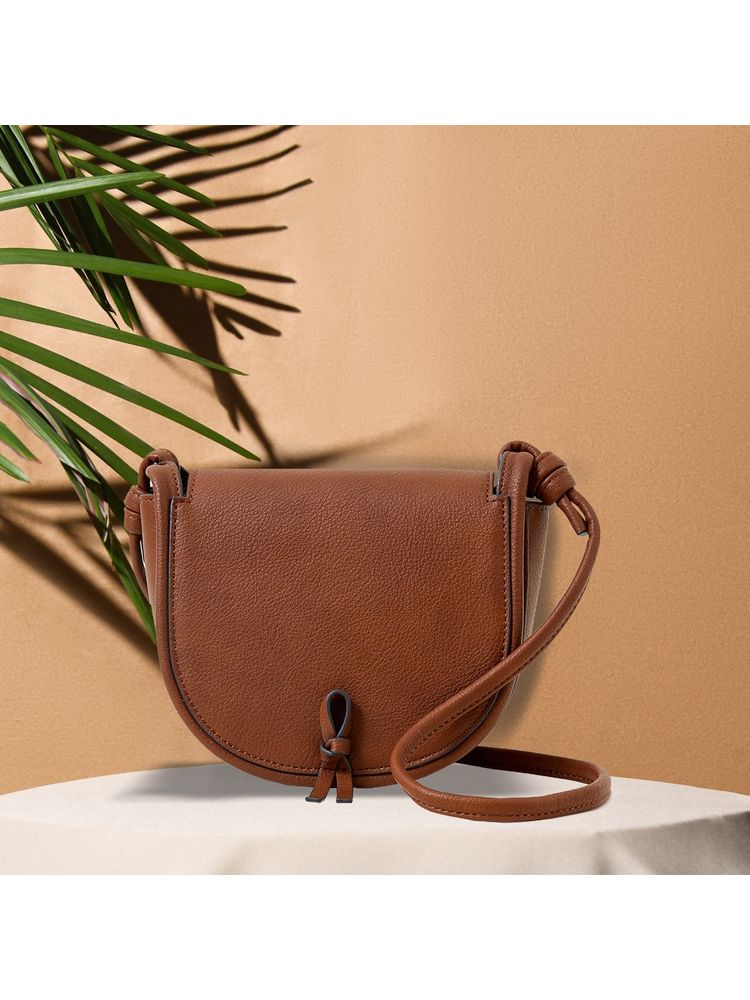 Accessorize London Women Faux Leather Tan Knot Detail Saddle Sling Bag-image-30