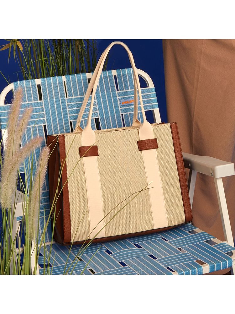 Accessorize London Women Faux Leather Cream Natural Webbing Shoulder Bag-image-21