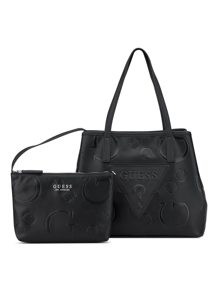 guess fashion Guess Black Textured Tote Bag with Pouch-picture-35