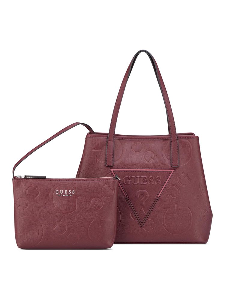 guess fashion Guess Maroon Textured Tote Bag with Pouch-picture-23