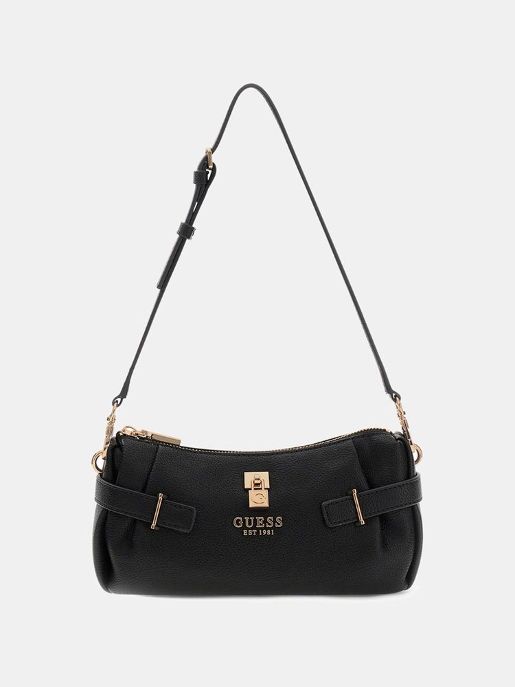 Guess Black Textured Zipper Shoulder Bag-image-15