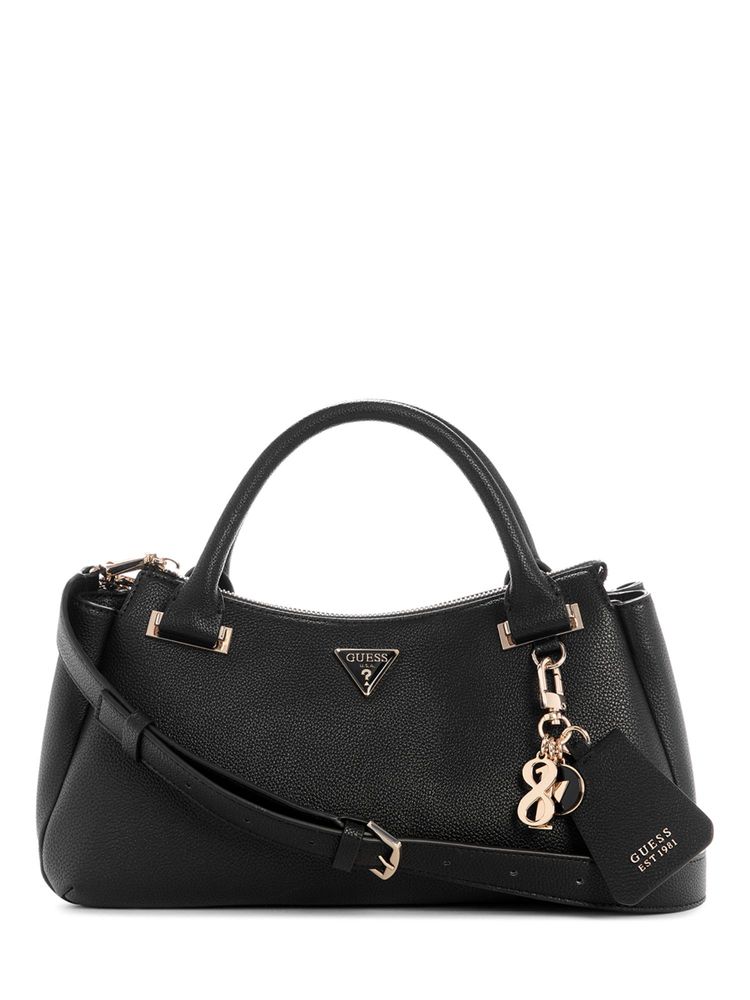 guess fashion Guess Black Textured Zipper Satchel Bag with Detachable Strap-picture-28