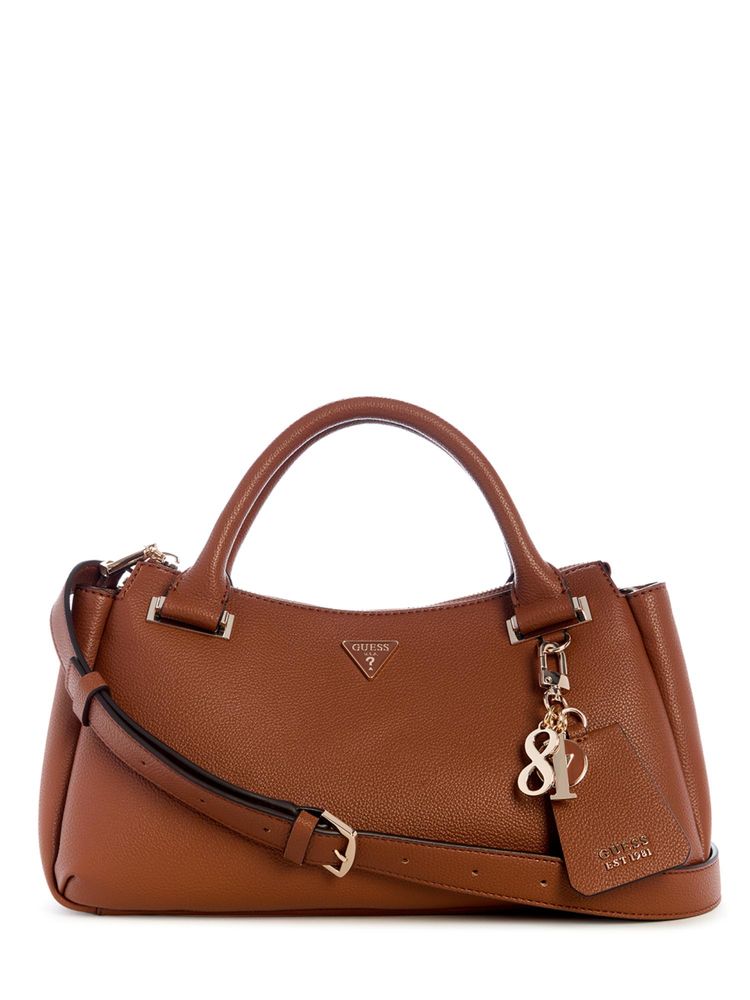 guess fashion Guess Brown Textured Zipper Satchel Bag with Detachable Strap-picture-14