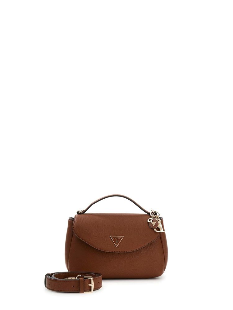 Guess Brown Textured Satchel Bag with Detachable Strap-image-26