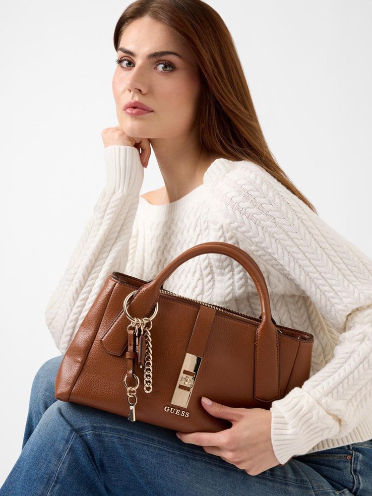 guess fashion Guess Brown Textured Satchel Bag with Detachable Strap-picture-10