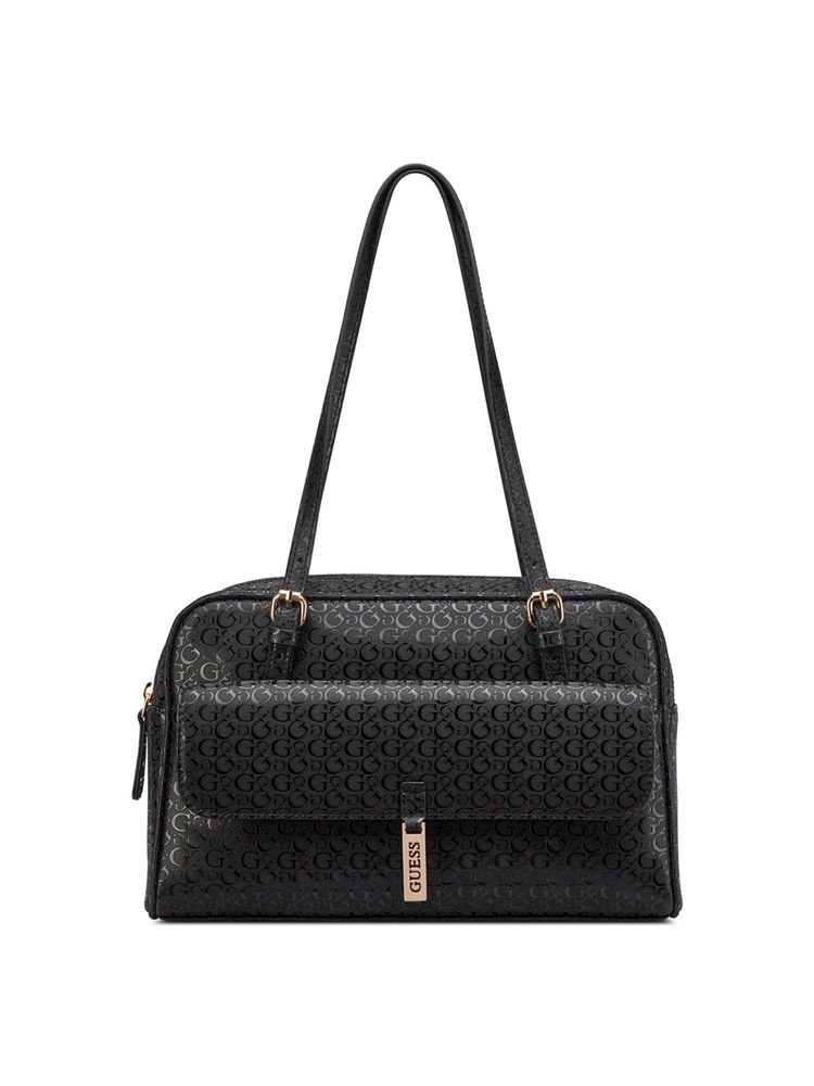 guess fashion Guess Black Textured Zipper Shoulder Bag-picture-25