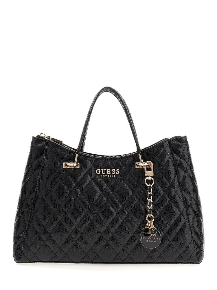 guess fashion Guess Black Textured Zipper Tote Bag with Detachable Strap-picture-14
