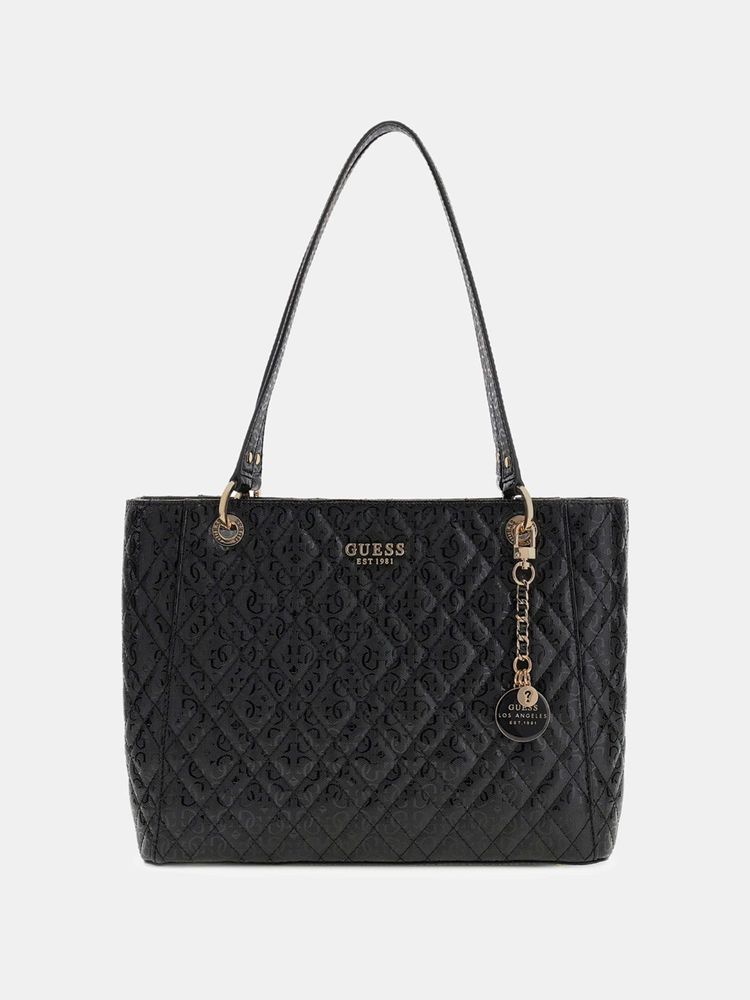 guess fashion Guess Black Textured Zipper Tote Bag-picture-16
