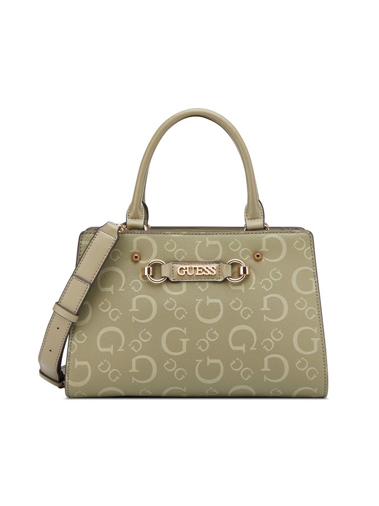 guess fashion Guess Green Printed Magnet Satchel Bag with Detachable Strap-picture-34