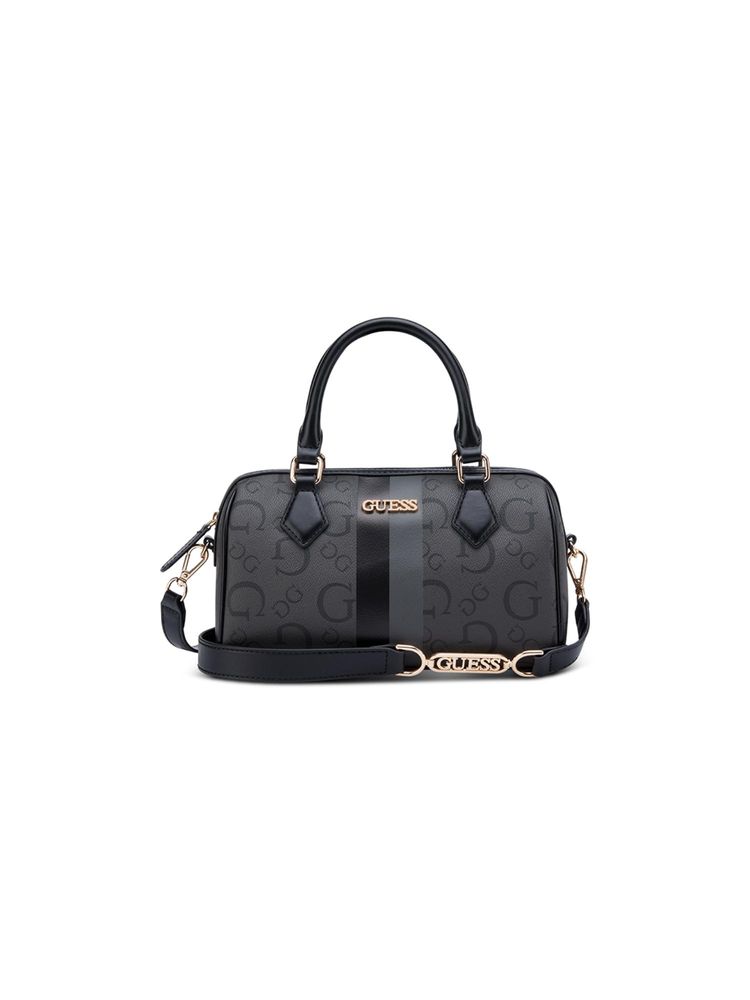 Guess Grey Printed Zipper Satchel Bag with Detachable Strap-image-21