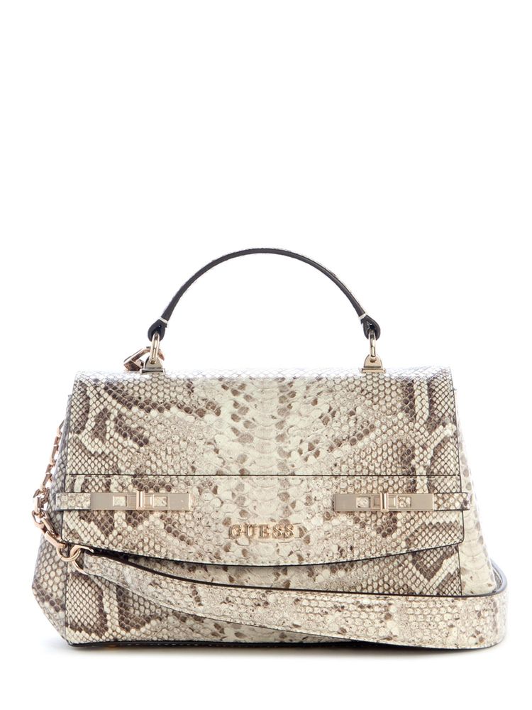 guess fashion Guess Beige Animal Printed Zipper Satchel Bag with Detachable Strap-picture-25