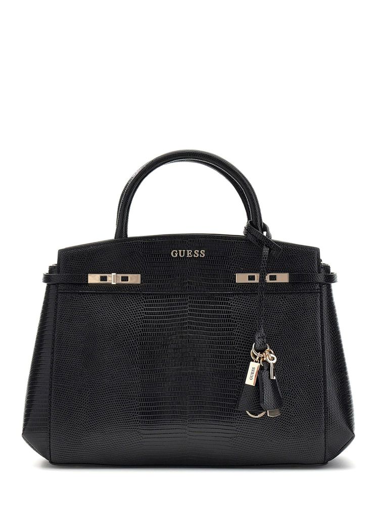 Guess Black Textured Magnet Satchel Bag with Detachable Strap-image-7