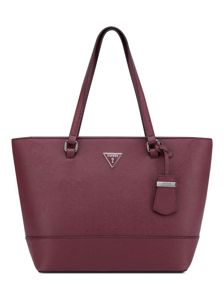 Guess Maroon Solid Viviette Carryall Tote Bag-image-36