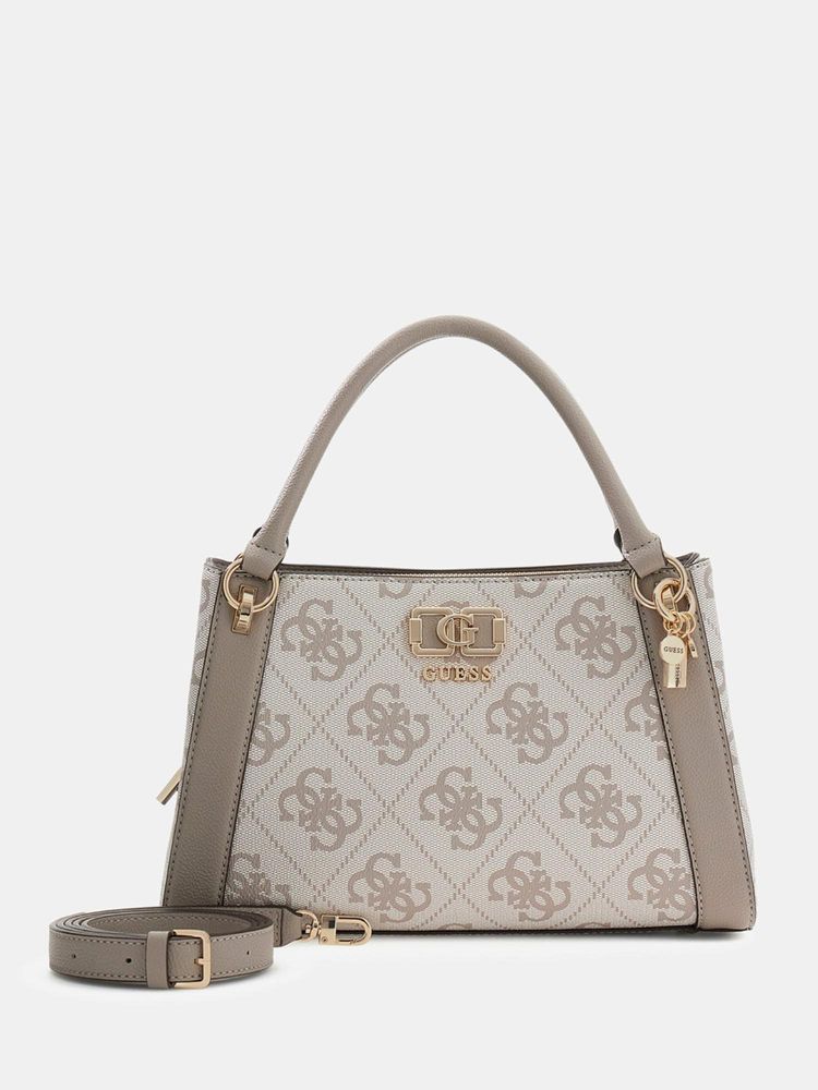 guess fashion Guess Beige Printed Magnet Satchel Bag with Detachable Strap-picture-16