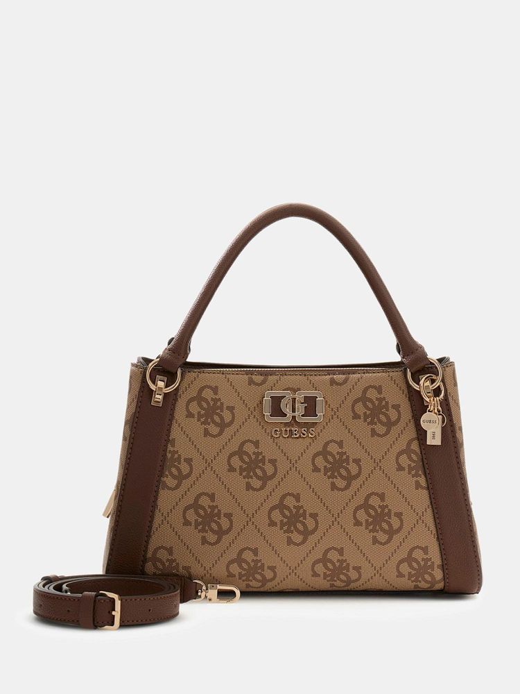 guess fashion Guess Brown Printed Magnet Satchel Bag with Detachable Strap-picture-40