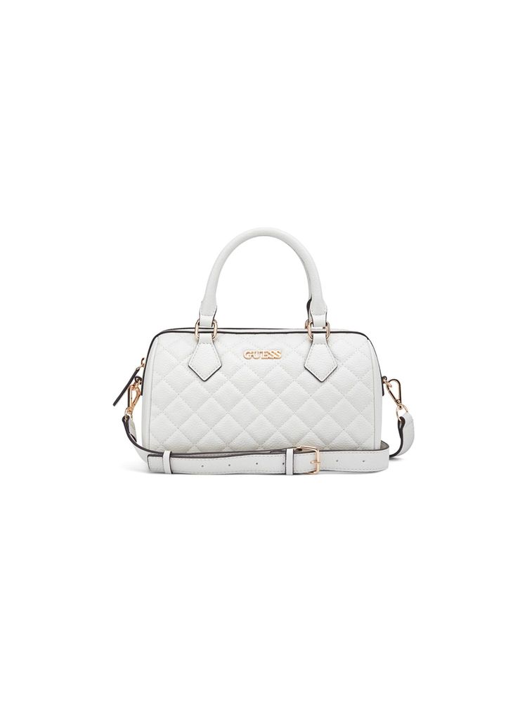 Guess White Textured Satchel Bag with Detachable Strap-image-5