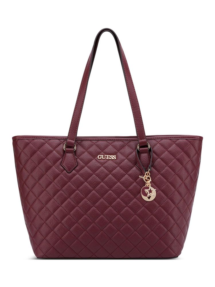 Guess Maroon Textured Magnet Tote Bag-image-1