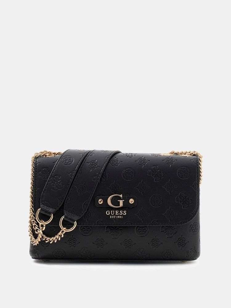 Guess Black Textured Magnetic Snap Crossbody Bag-image-42