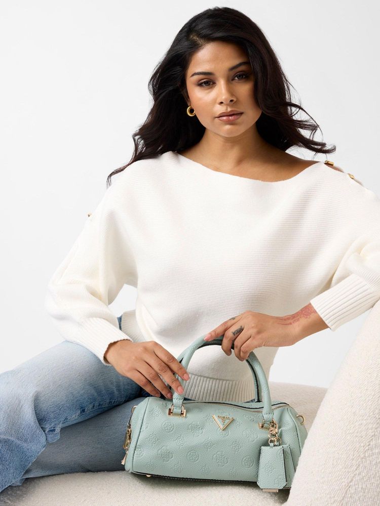 guess fashion Guess Green Logo Textured Zipper Duffle Bag with Detachable Strap-picture-27