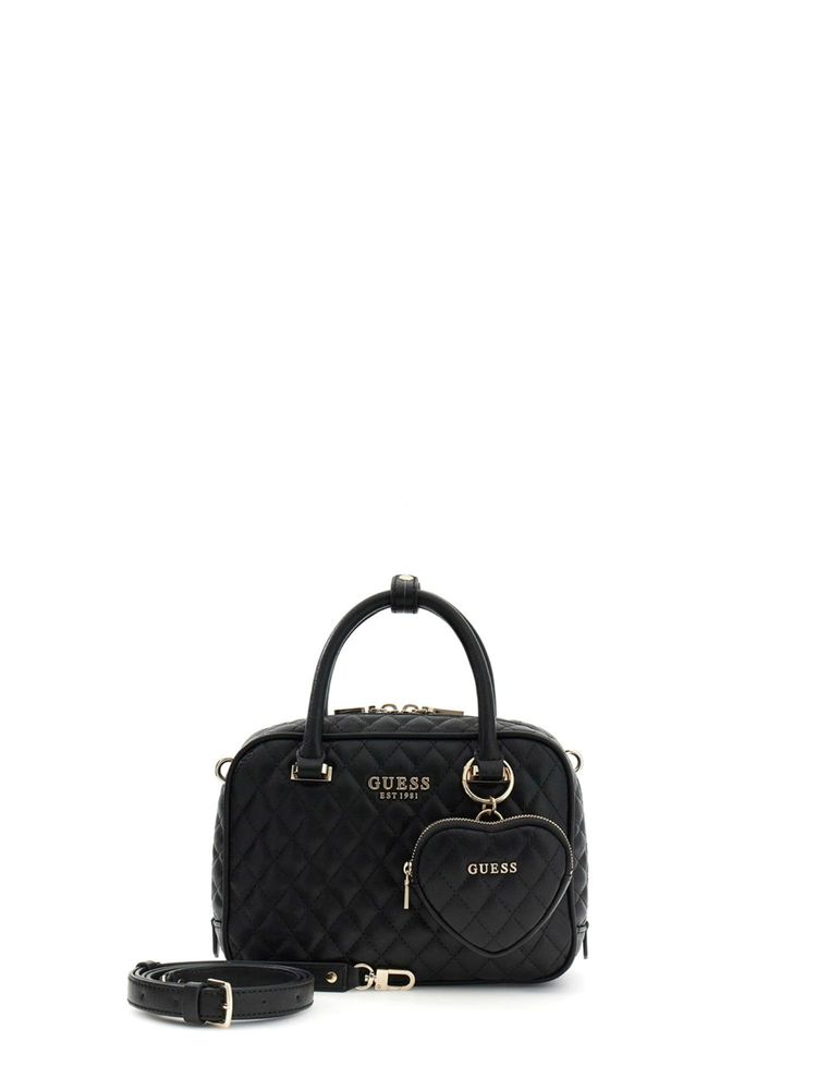 Guess Black Zipper Satchel Bag with Detachable Strap & Pouch-image-18