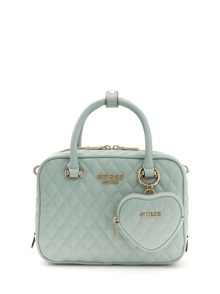 guess fashion Guess Green Quilted Zipper Satchel Bag with Detachable Strap & Pouch-picture-16