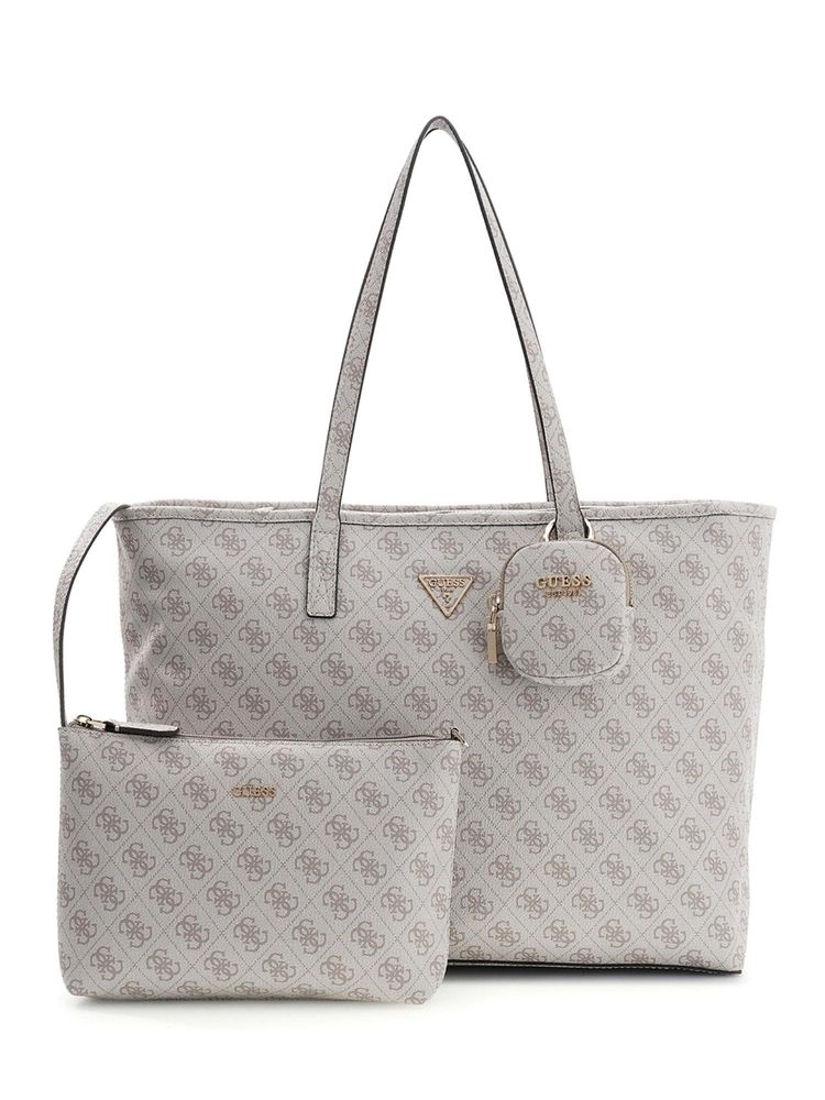 Guess Grey Logo Printed Tote Bag With 2 Pouch-image-19